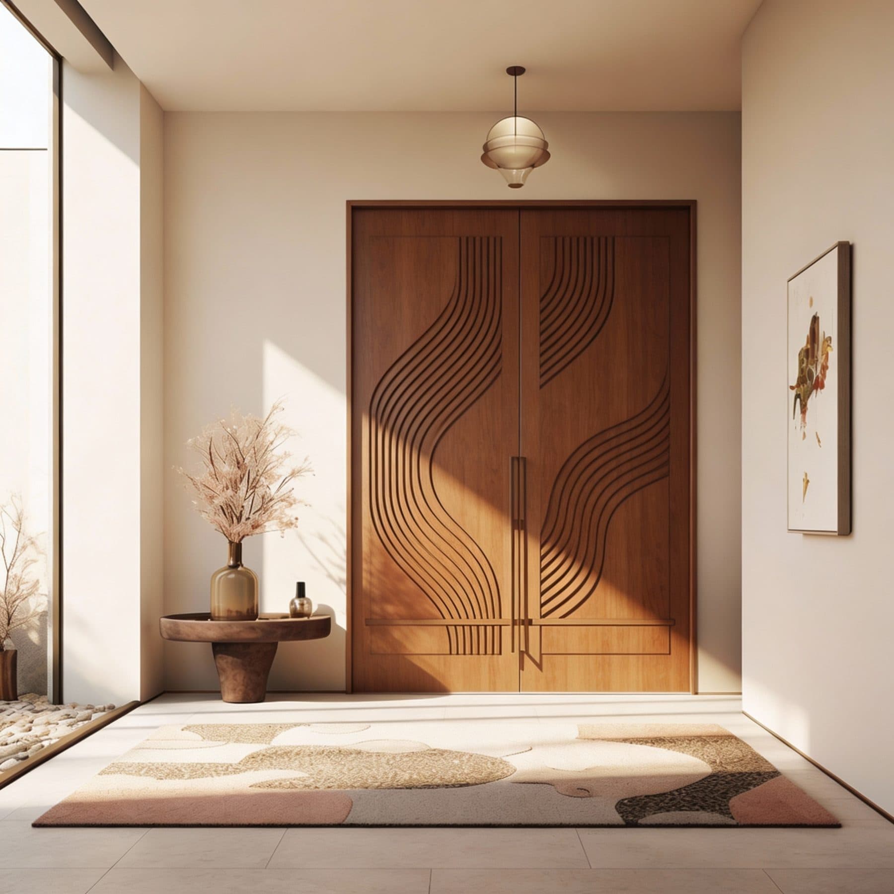 A carved double door in an entrance hall