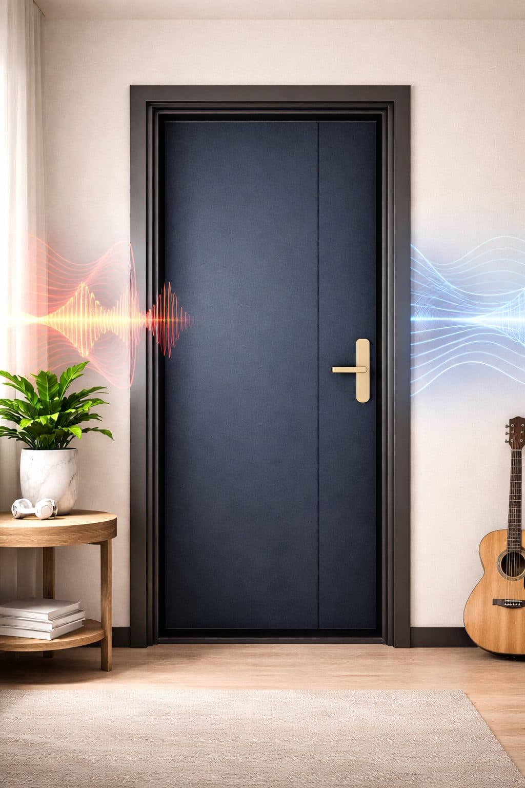 An acoustic door blocking sound between rooms