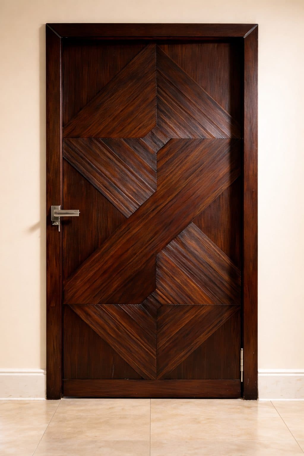 Dark laminate door with a diagonal grain pattern
