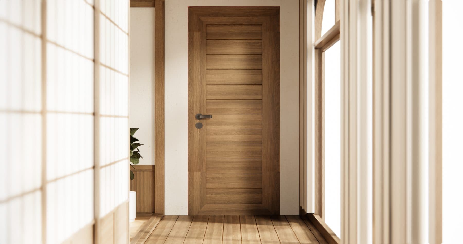 A flush teak door in a calm interior
