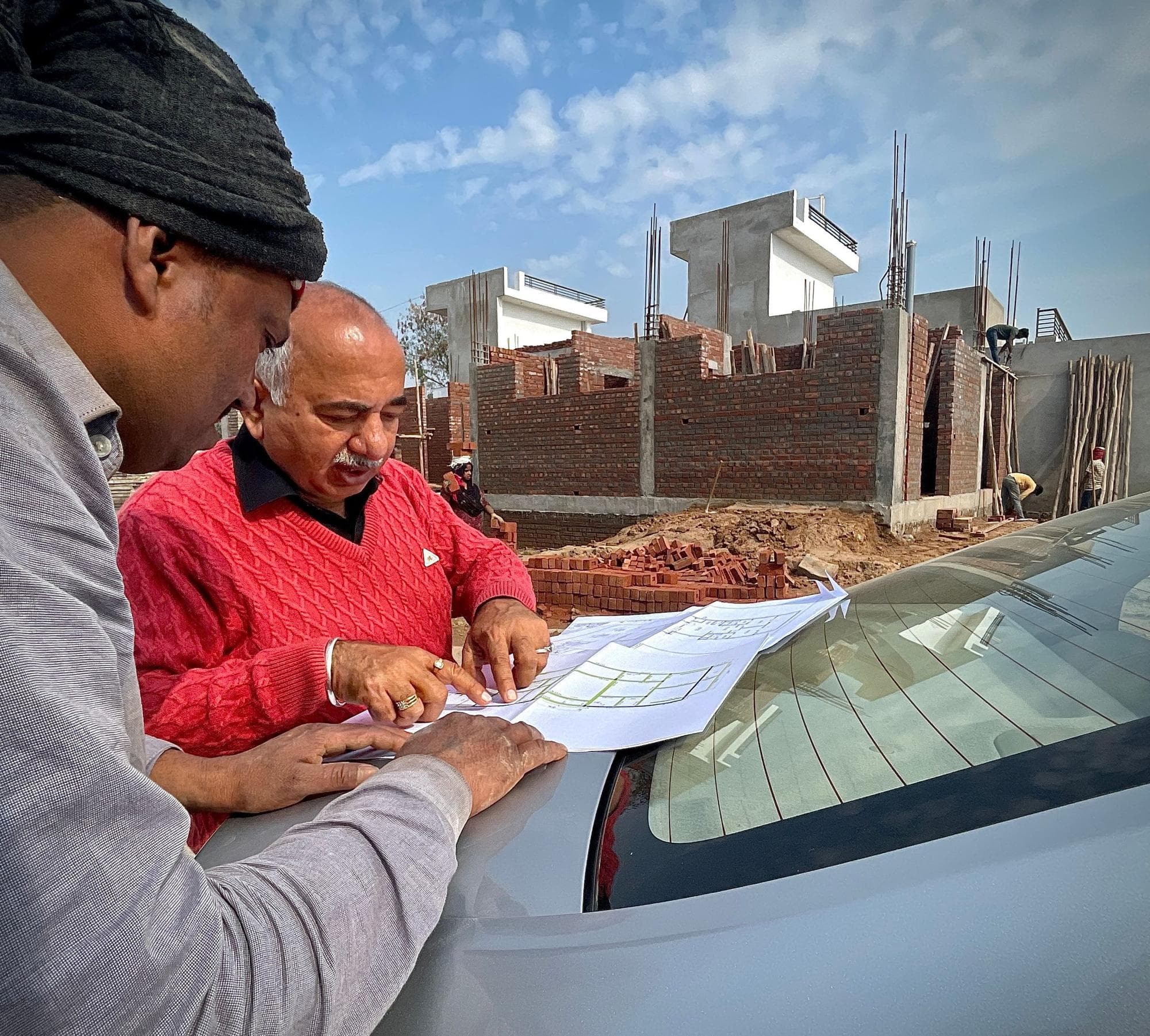 Reviewing drawings on site